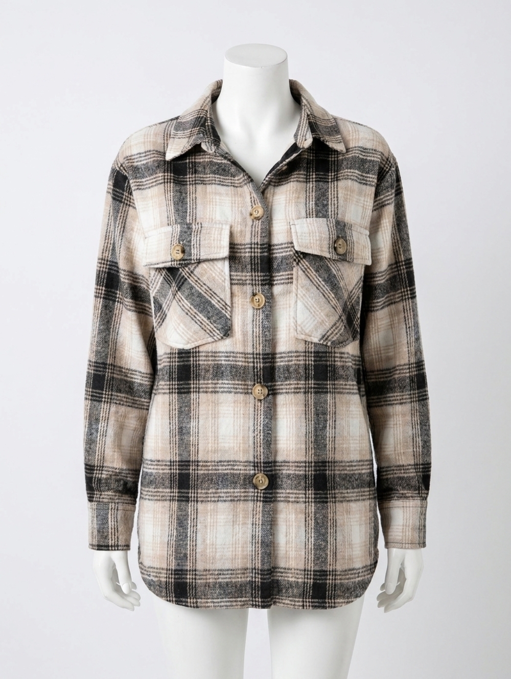NEW KORI plaid shirt jacket in black/tan